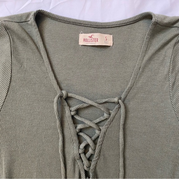 Olive Green Chic Babydoll Lace-Up Top - Picture 3 of 7